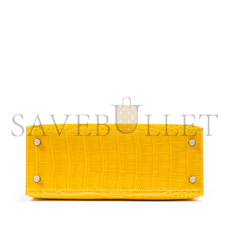 HERMÈS MASTER KELLY 25 NILE CROCODILE LEATHER AMBER YELLOW SILVER BUCKLE (25*17*7cm)